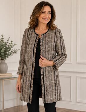 Carlisle Collection Woven Tweed Long Sleeve Coatigan Duster Jacket, Size 4